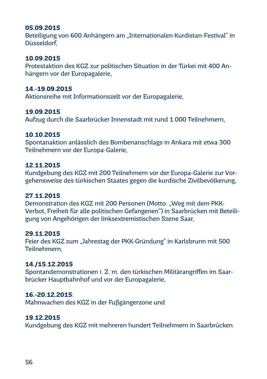 Seite 56 des Verfassungsschutzbericht 2015 Saarland
