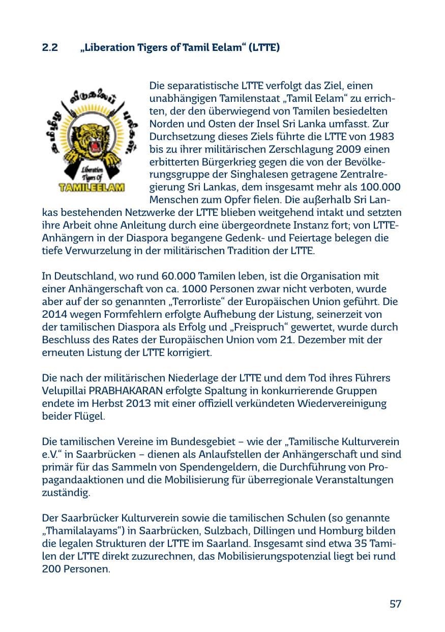 Seite 57 des Verfassungsschutzbericht 2015 Saarland