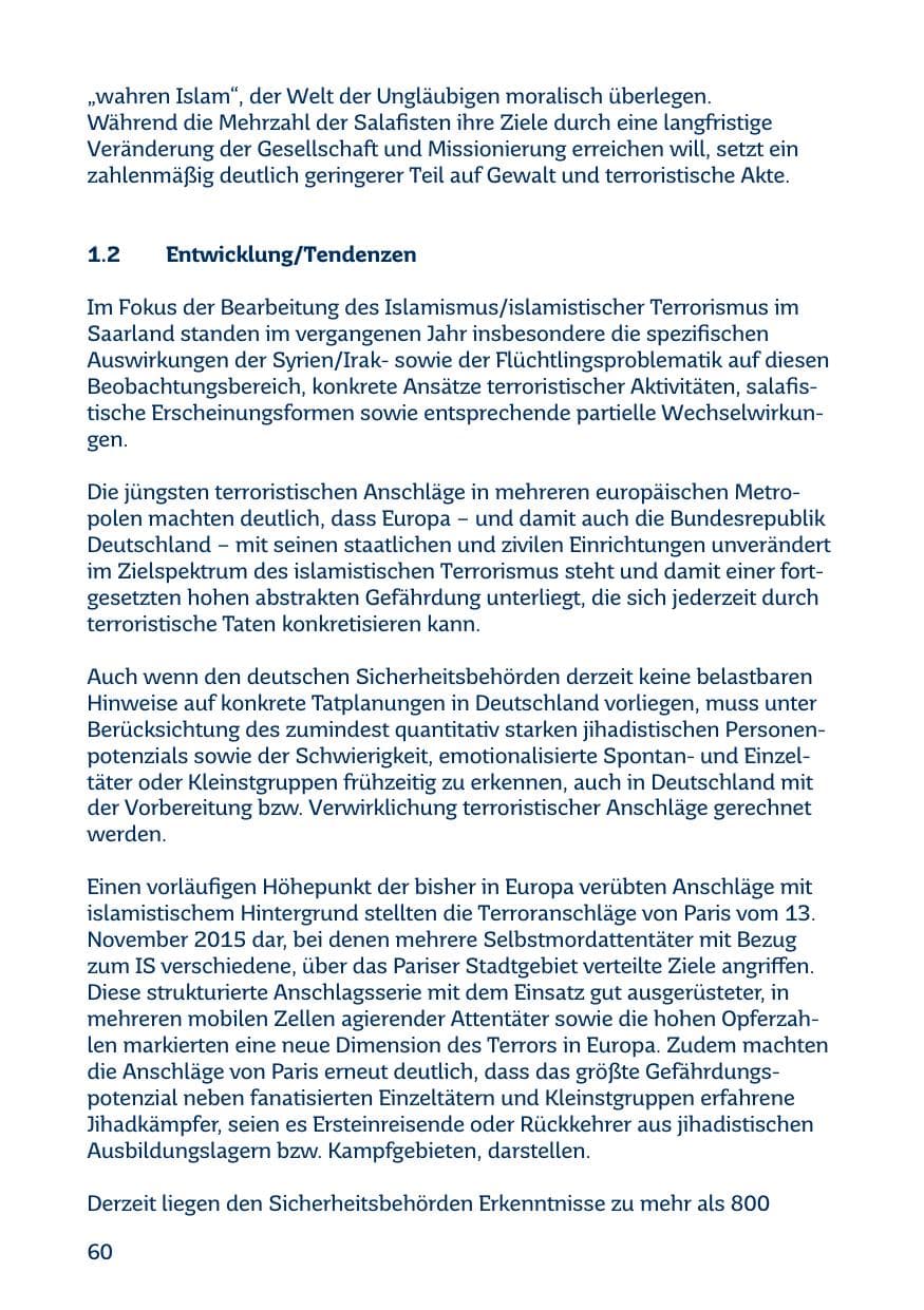 Seite 60 des Verfassungsschutzbericht 2015 Saarland
