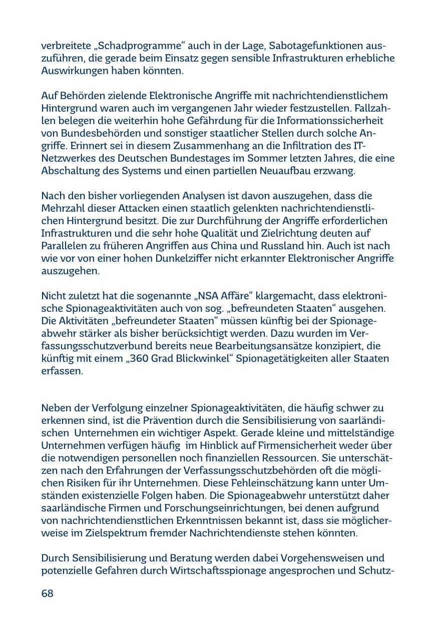 Seite 68 des Verfassungsschutzbericht 2015 Saarland