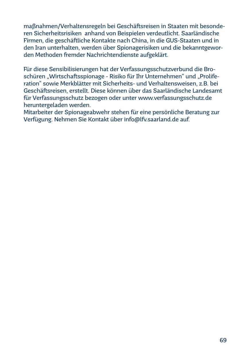 Seite 69 des Verfassungsschutzbericht 2015 Saarland