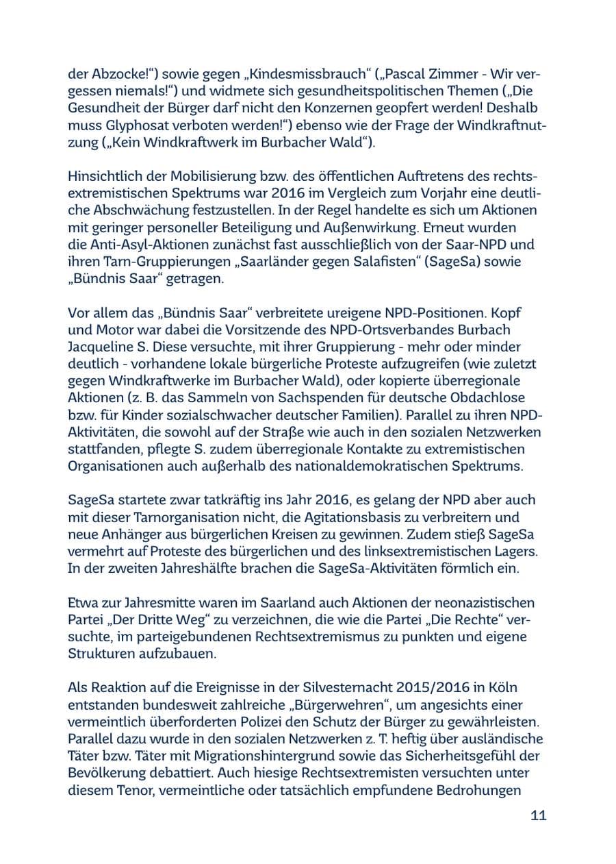 Seite 11 des Verfassungsschutzbericht 2016 Saarland