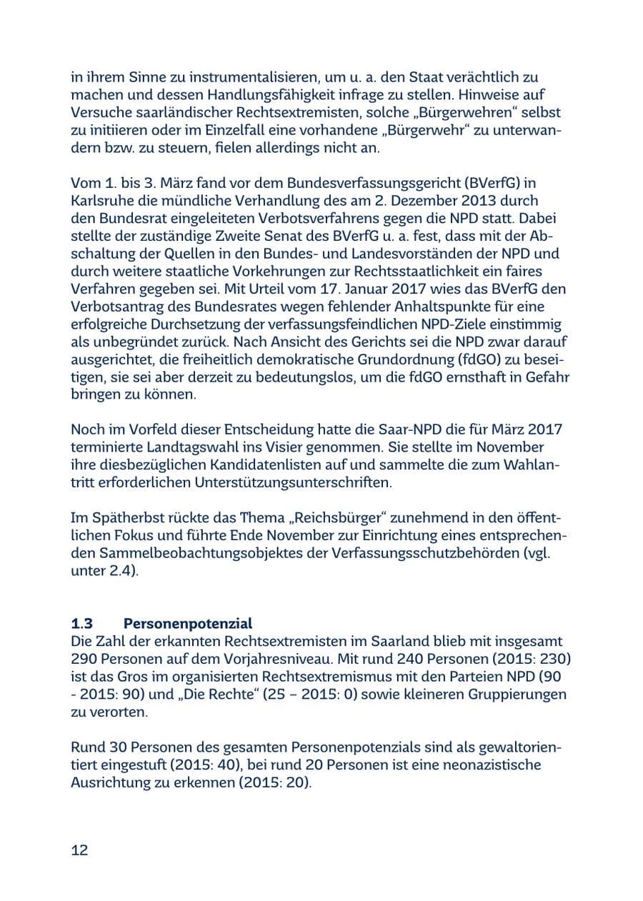 Seite 12 des Verfassungsschutzbericht 2016 Saarland
