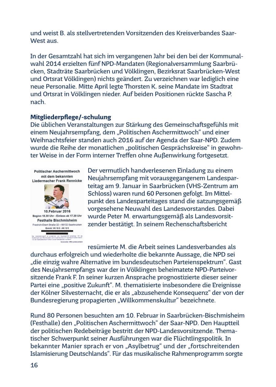 Seite 16 des Verfassungsschutzbericht 2016 Saarland