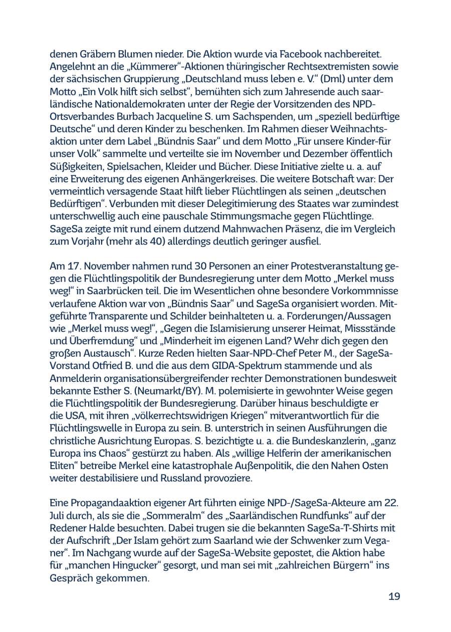 Seite 19 des Verfassungsschutzbericht 2016 Saarland