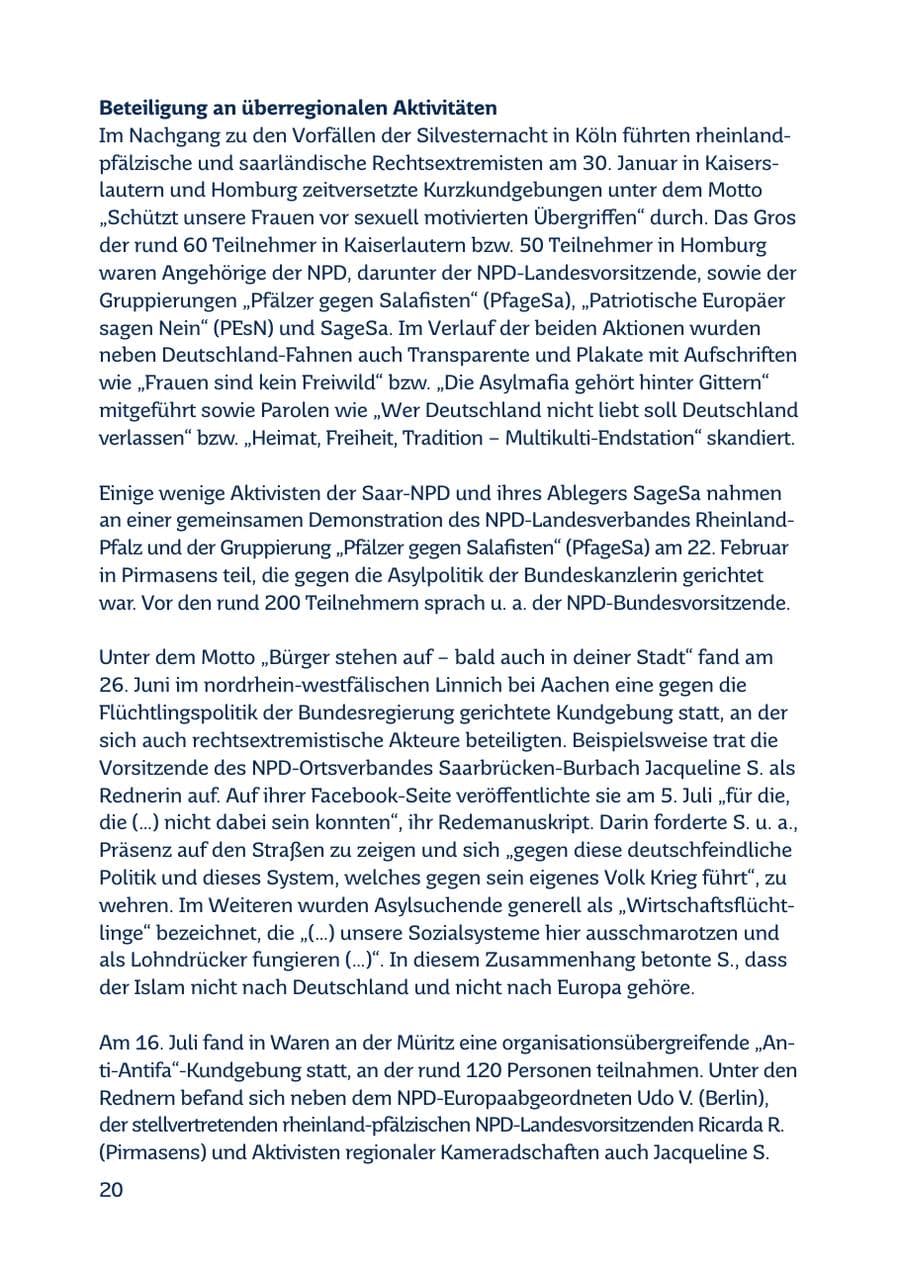 Seite 20 des Verfassungsschutzbericht 2016 Saarland