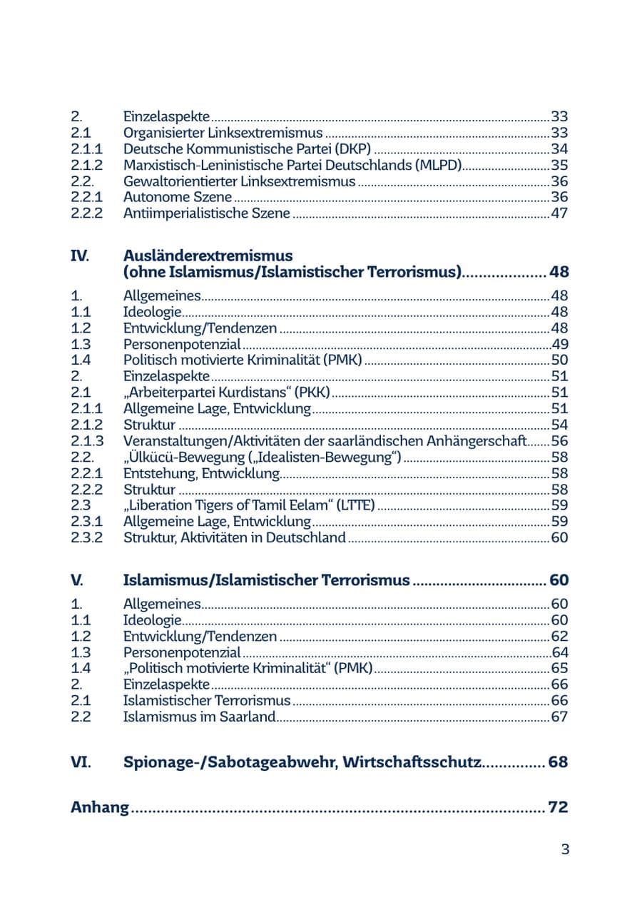 Seite 3 des Verfassungsschutzbericht 2016 Saarland