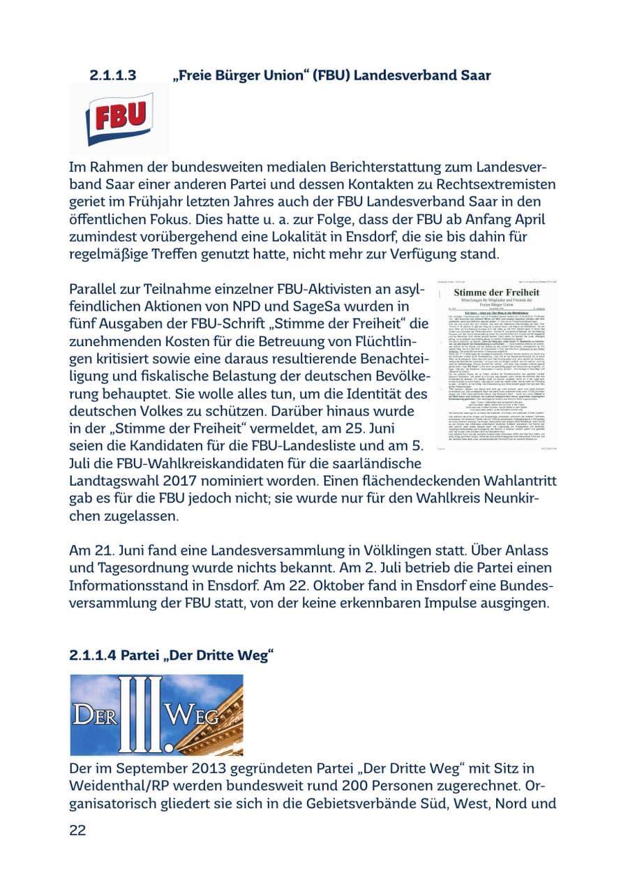Seite 22 des Verfassungsschutzbericht 2016 Saarland