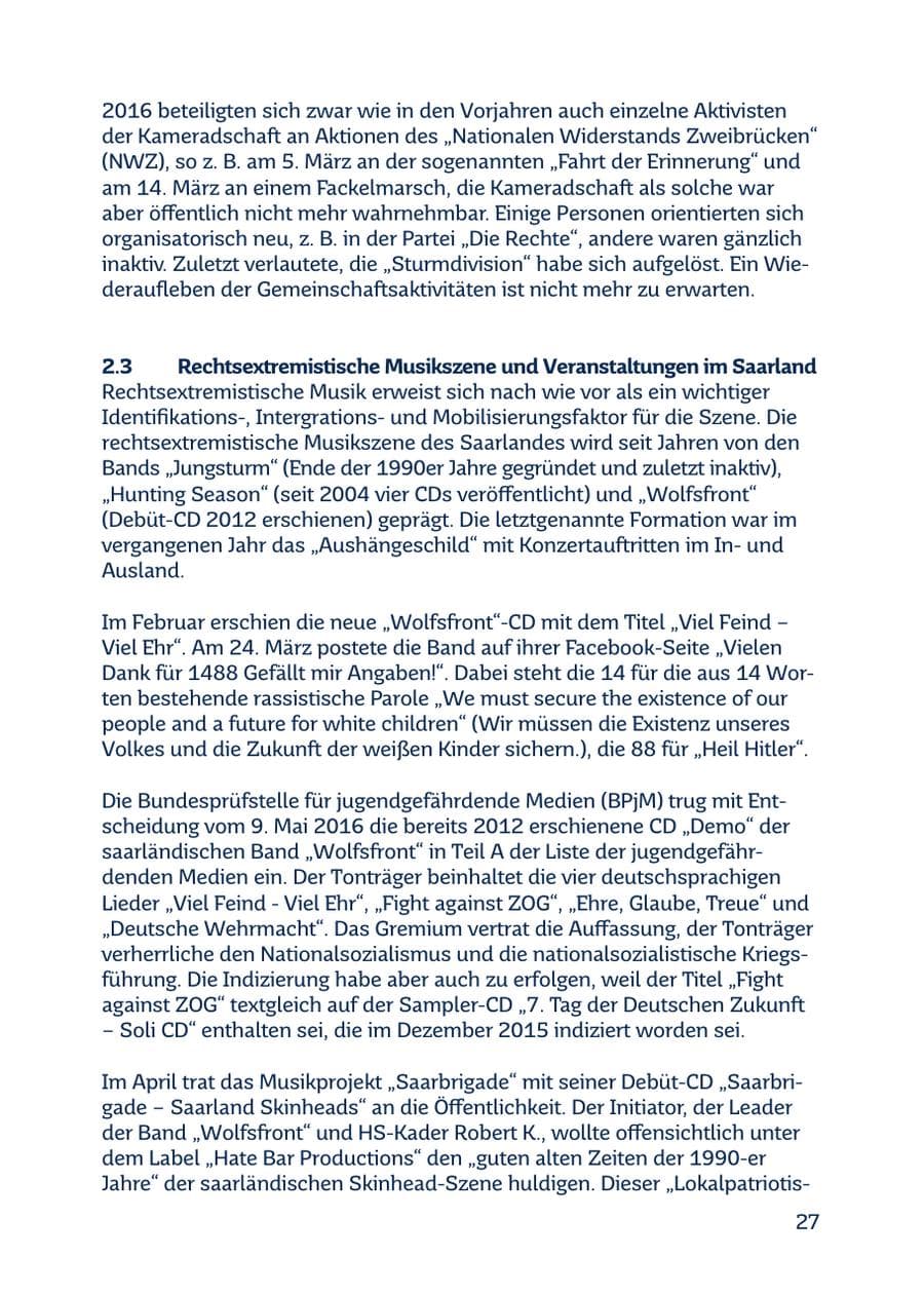 Seite 27 des Verfassungsschutzbericht 2016 Saarland