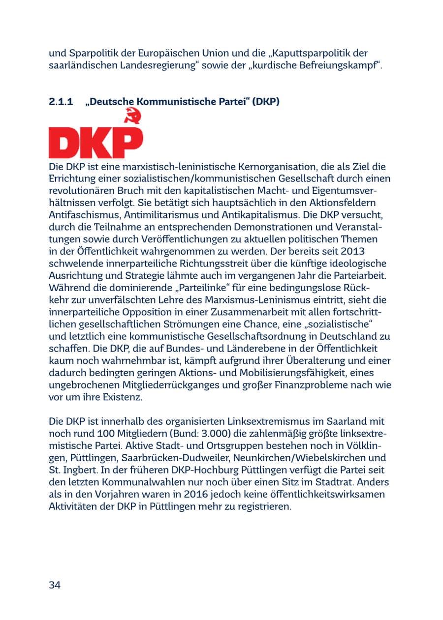 Seite 34 des Verfassungsschutzbericht 2016 Saarland