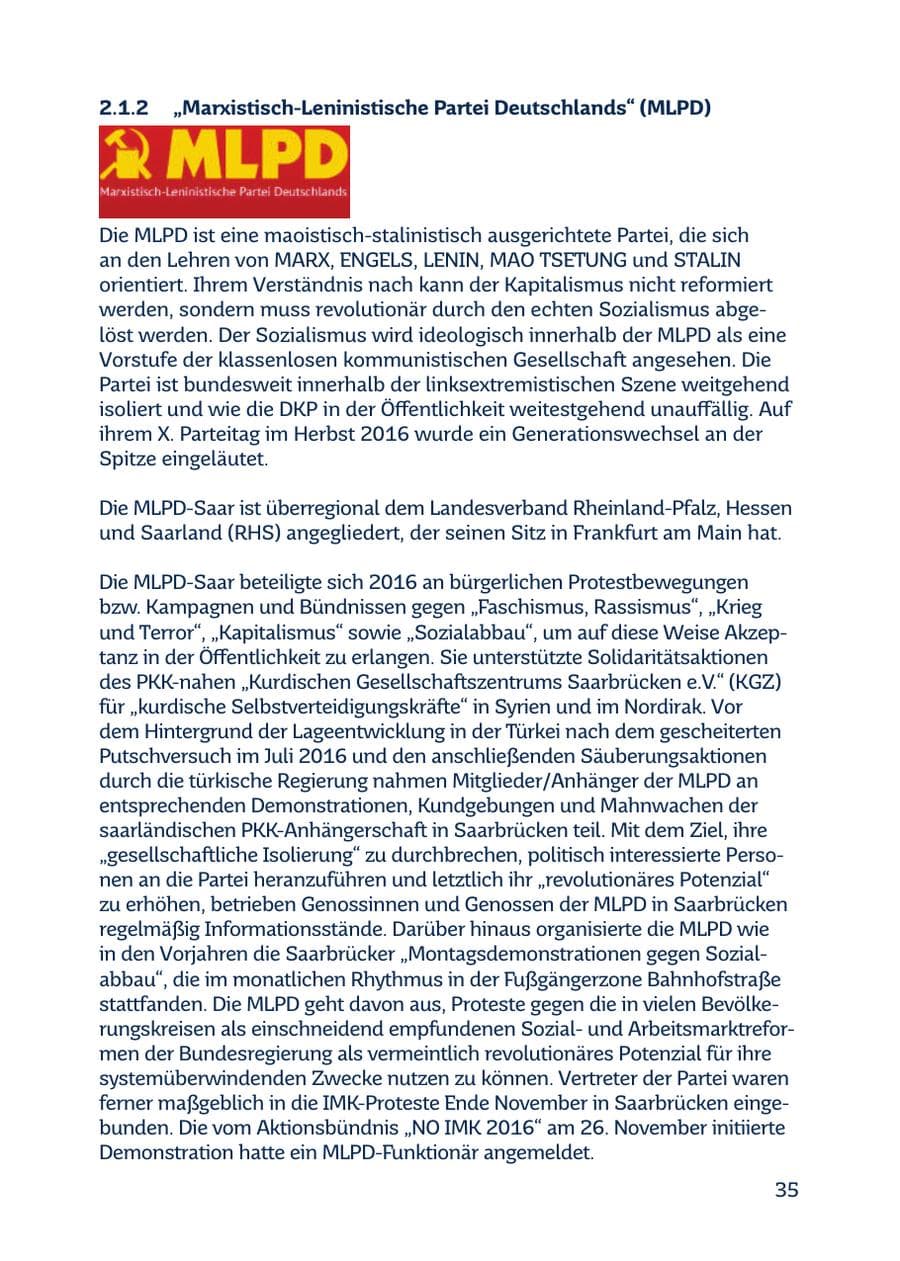 Seite 35 des Verfassungsschutzbericht 2016 Saarland