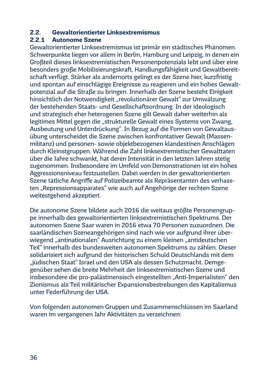Seite 36 des Verfassungsschutzbericht 2016 Saarland