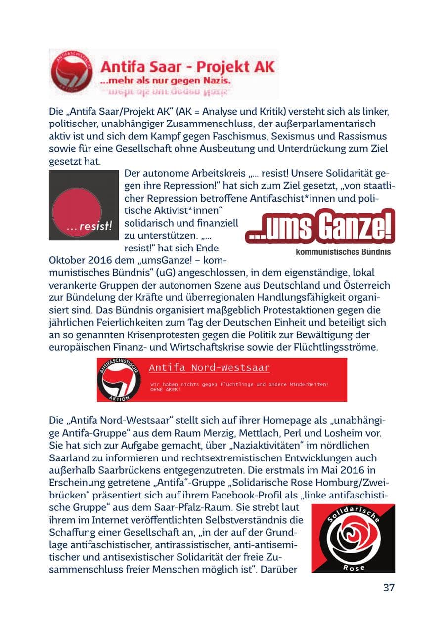 Seite 37 des Verfassungsschutzbericht 2016 Saarland