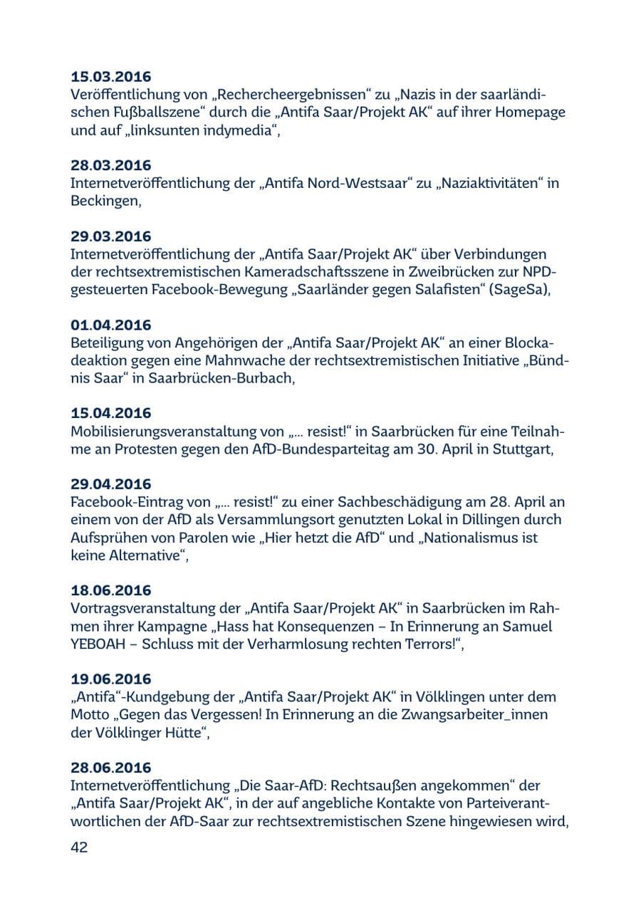 Seite 42 des Verfassungsschutzbericht 2016 Saarland