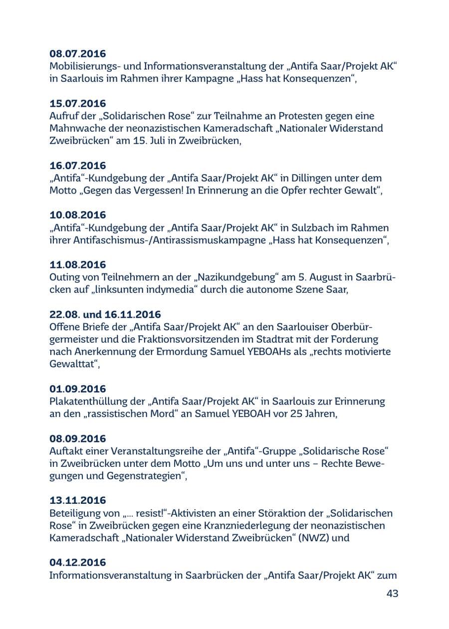 Seite 43 des Verfassungsschutzbericht 2016 Saarland