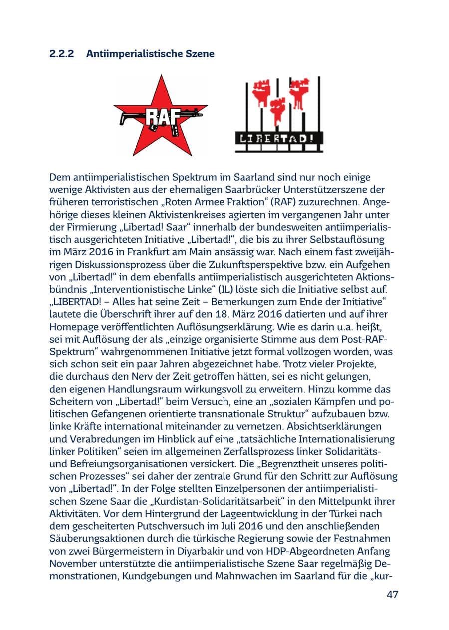 Seite 47 des Verfassungsschutzbericht 2016 Saarland