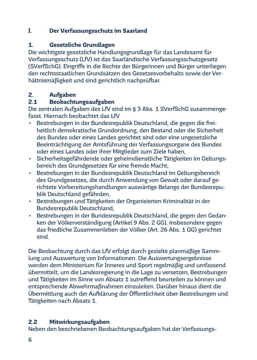 Seite 6 des Verfassungsschutzbericht 2016 Saarland