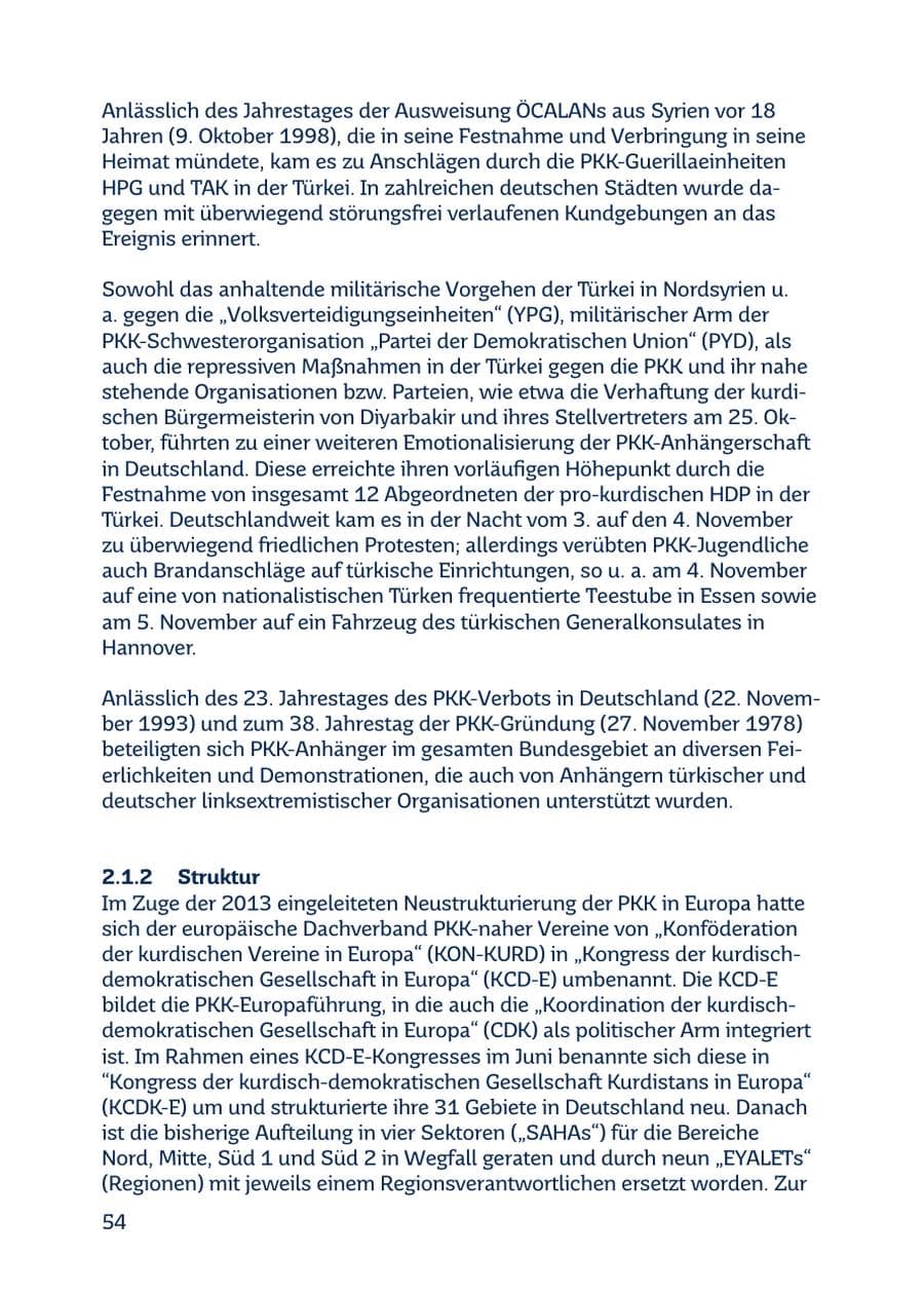 Seite 54 des Verfassungsschutzbericht 2016 Saarland