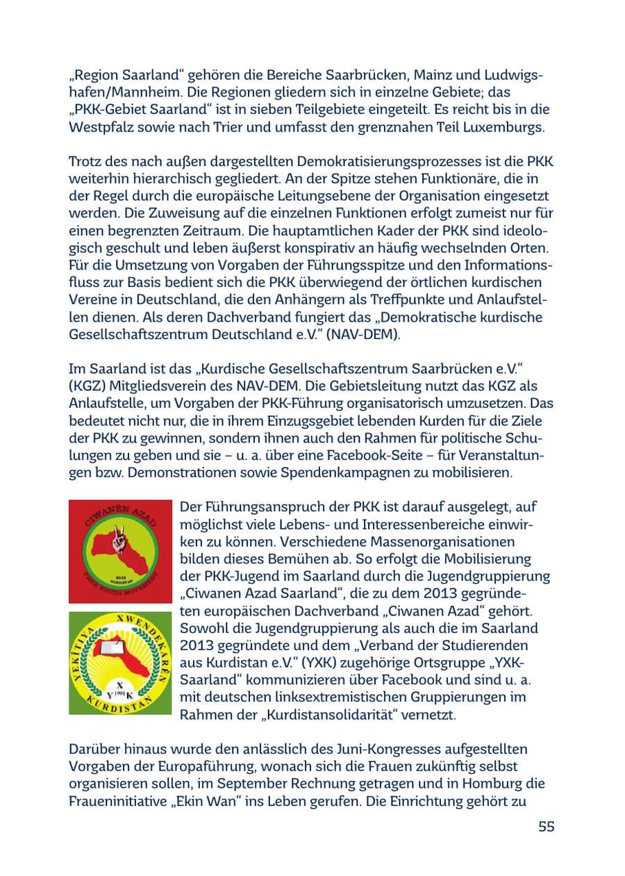 Seite 55 des Verfassungsschutzbericht 2016 Saarland
