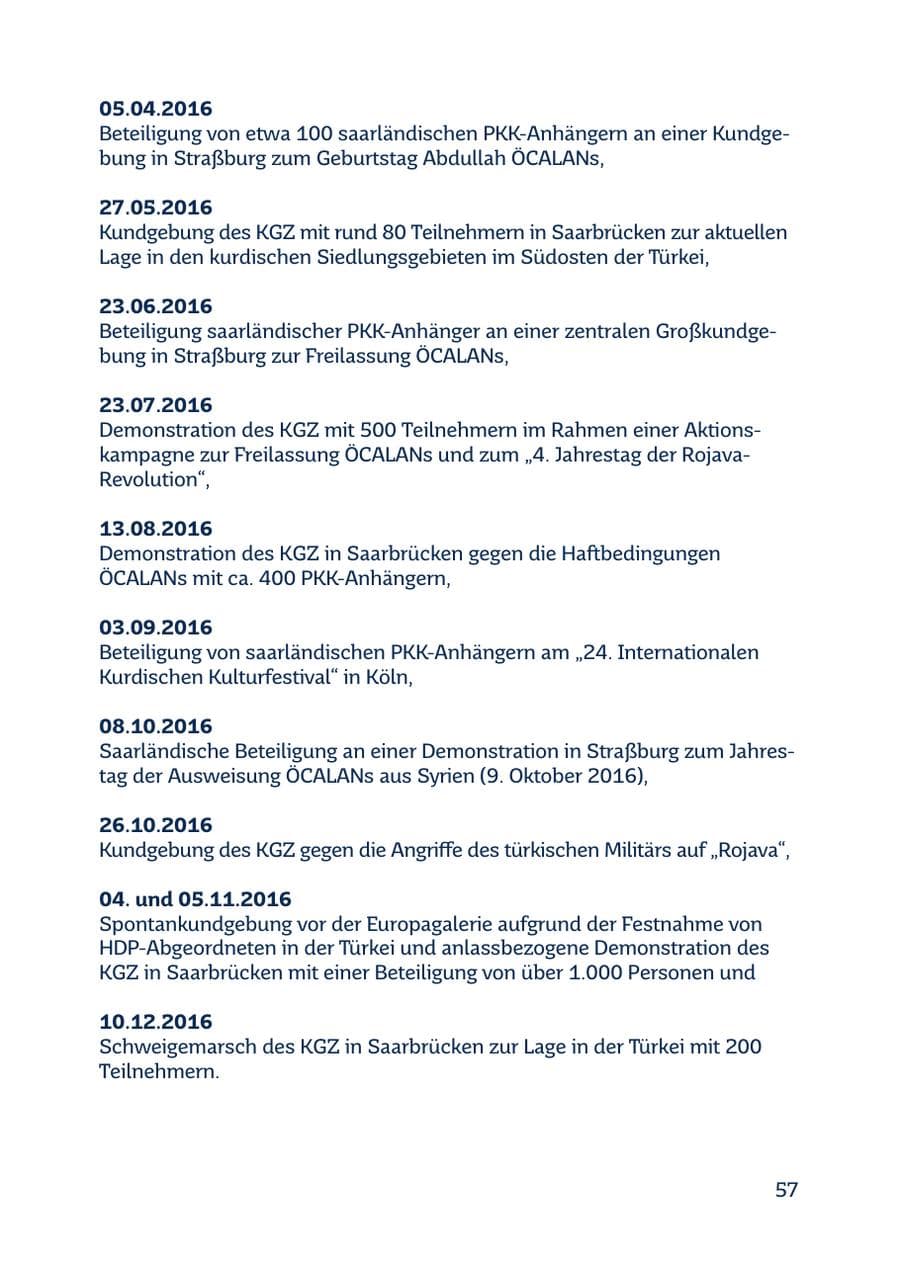 Seite 57 des Verfassungsschutzbericht 2016 Saarland