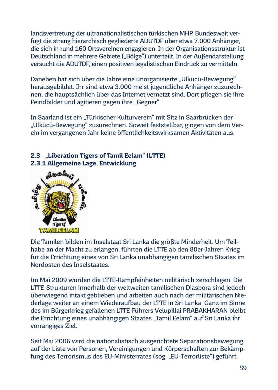 Seite 59 des Verfassungsschutzbericht 2016 Saarland