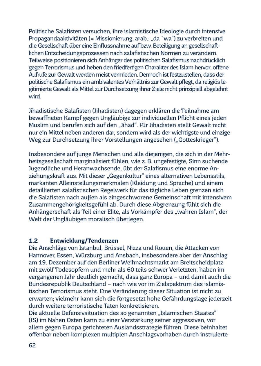 Seite 62 des Verfassungsschutzbericht 2016 Saarland