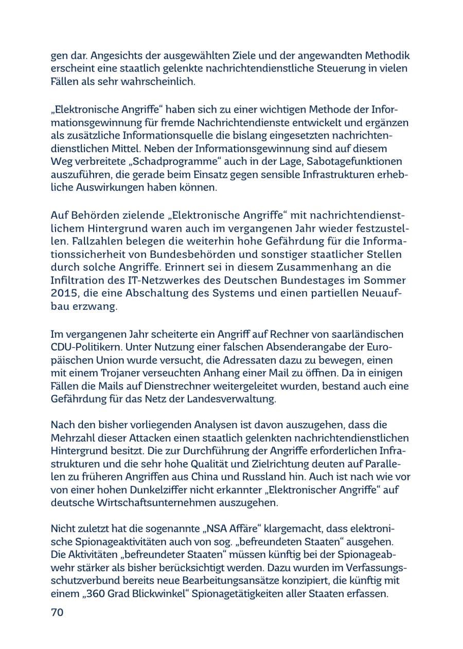 Seite 70 des Verfassungsschutzbericht 2016 Saarland