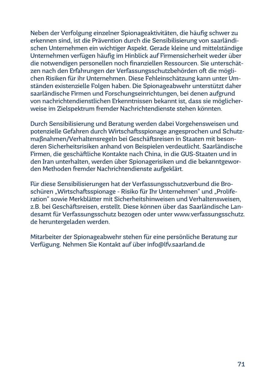 Seite 71 des Verfassungsschutzbericht 2016 Saarland