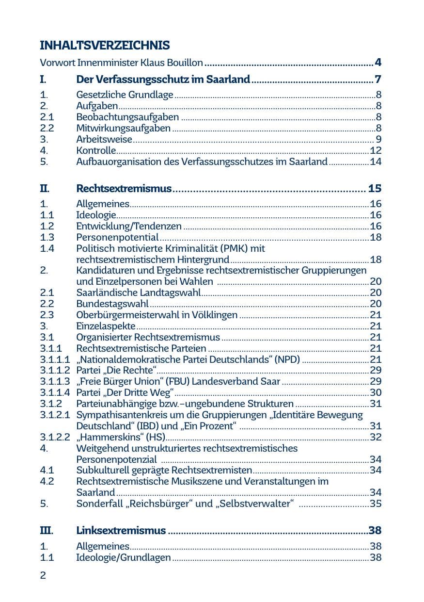 Seite 2 des Verfassungsschutzbericht 2017 Saarland