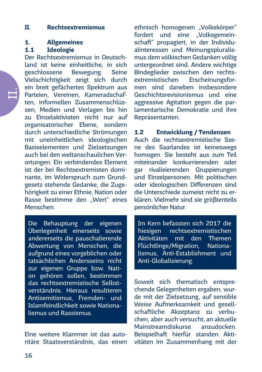 Seite 16 des Verfassungsschutzbericht 2017 Saarland