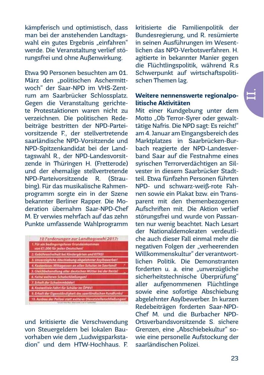 Seite 23 des Verfassungsschutzbericht 2017 Saarland