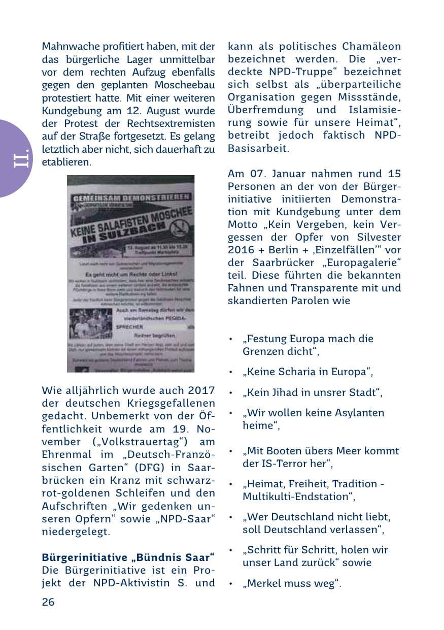 Seite 26 des Verfassungsschutzbericht 2017 Saarland