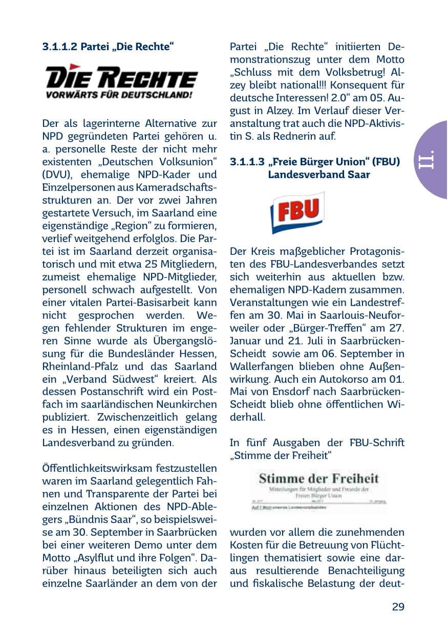 Seite 29 des Verfassungsschutzbericht 2017 Saarland