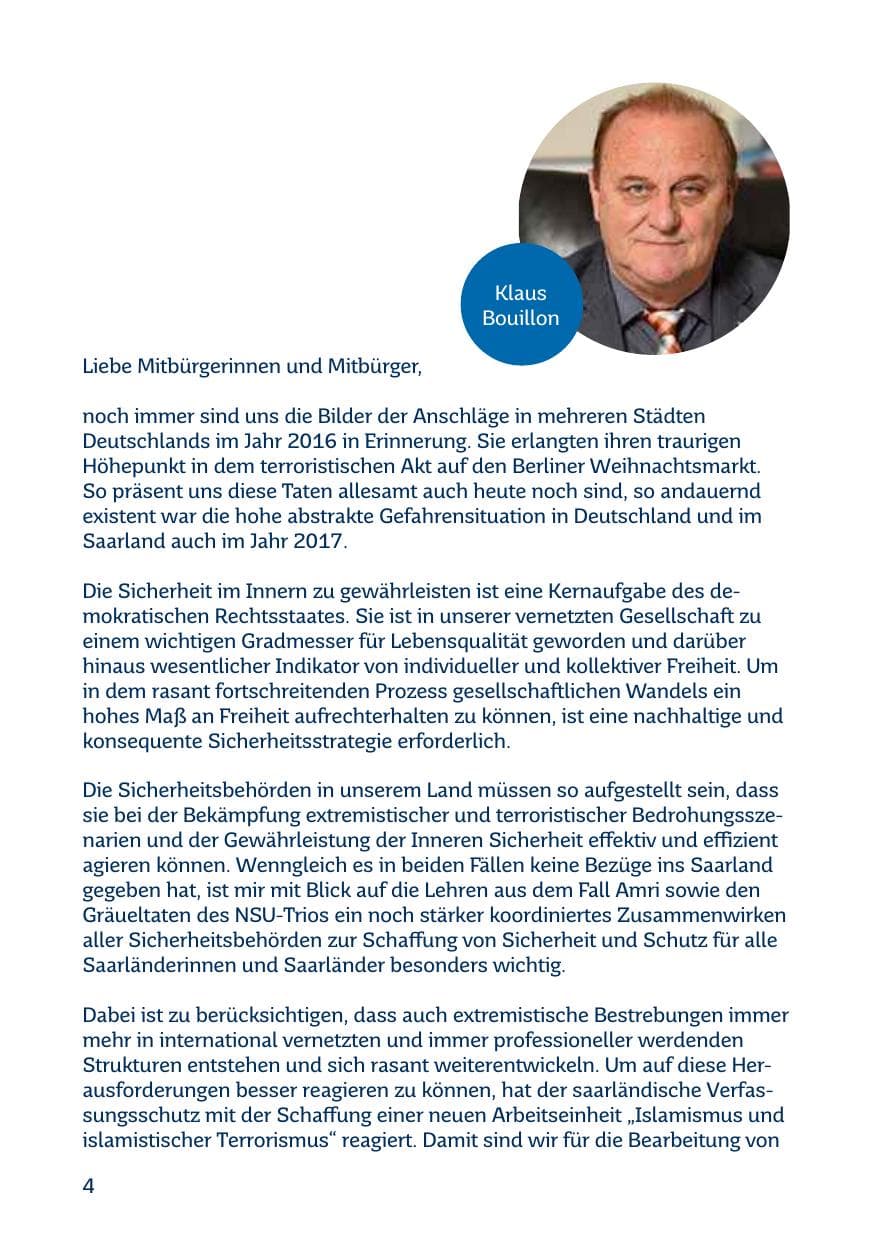 Seite 4 des Verfassungsschutzbericht 2017 Saarland