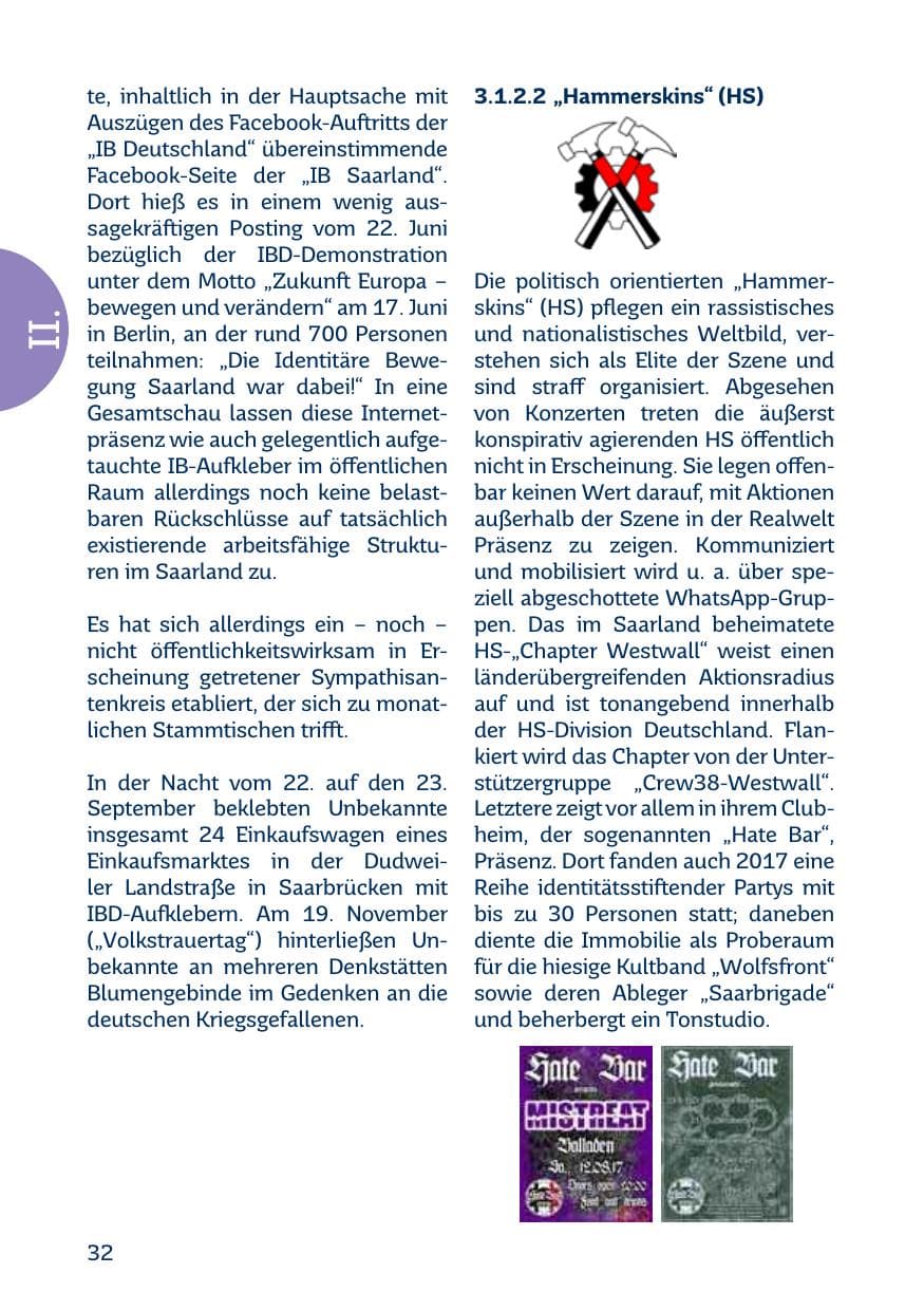 Seite 32 des Verfassungsschutzbericht 2017 Saarland