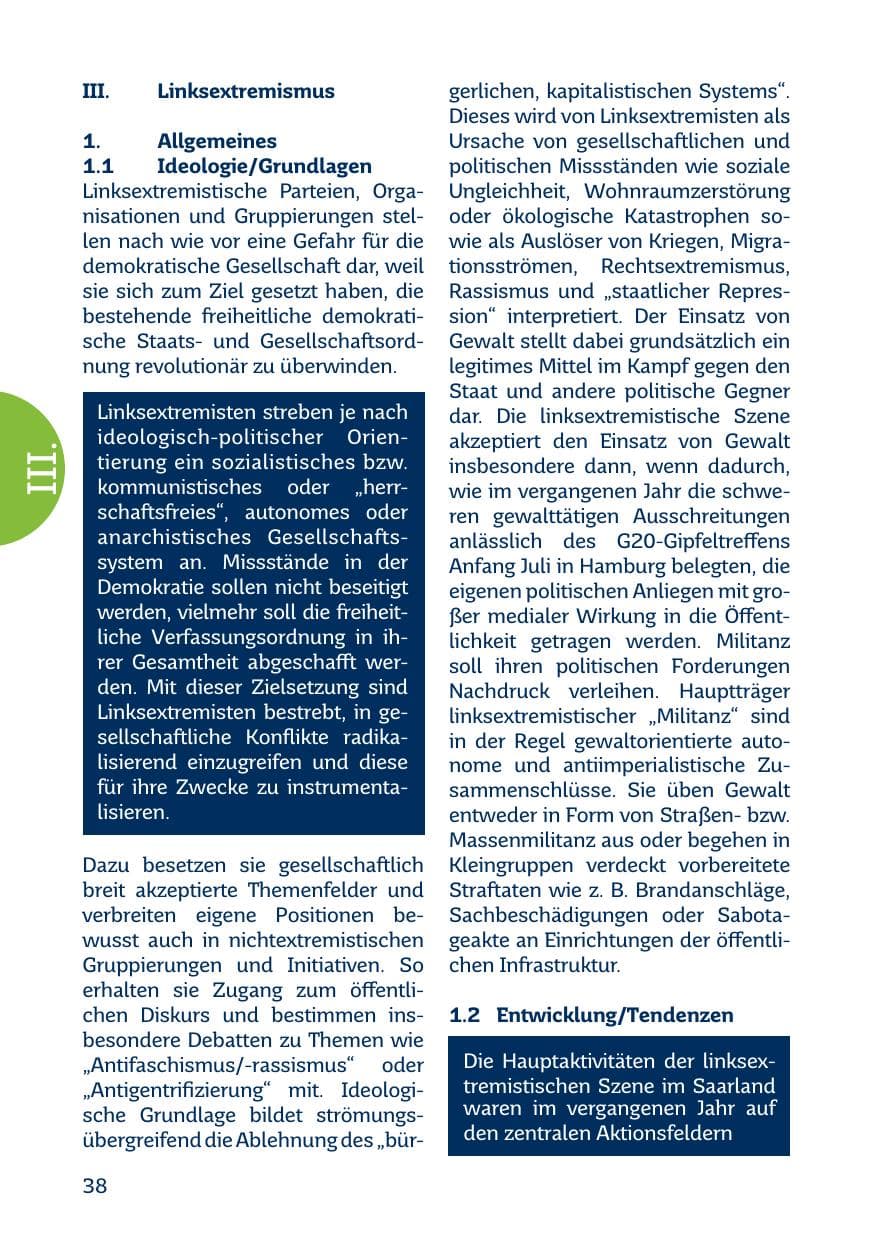 Seite 38 des Verfassungsschutzbericht 2017 Saarland