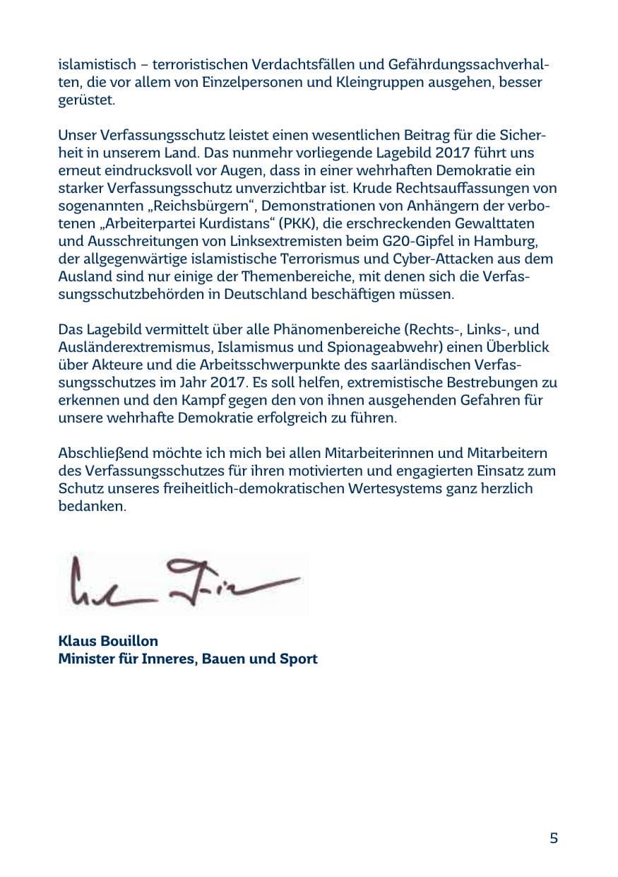 Seite 5 des Verfassungsschutzbericht 2017 Saarland
