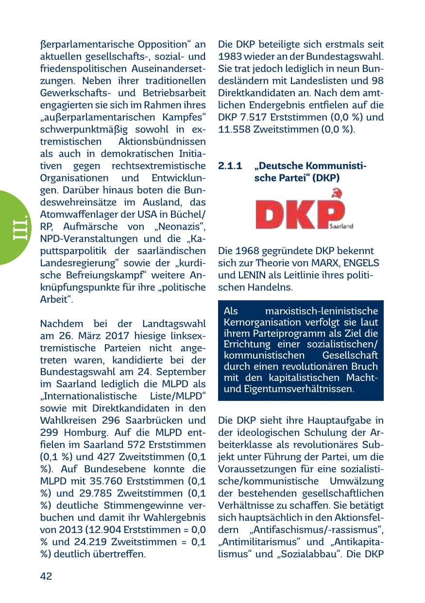 Seite 42 des Verfassungsschutzbericht 2017 Saarland