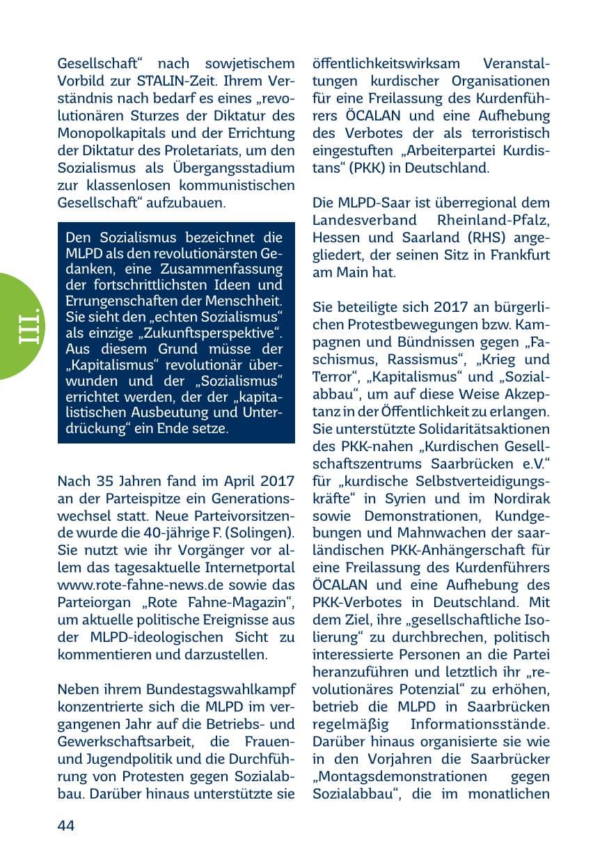 Seite 44 des Verfassungsschutzbericht 2017 Saarland
