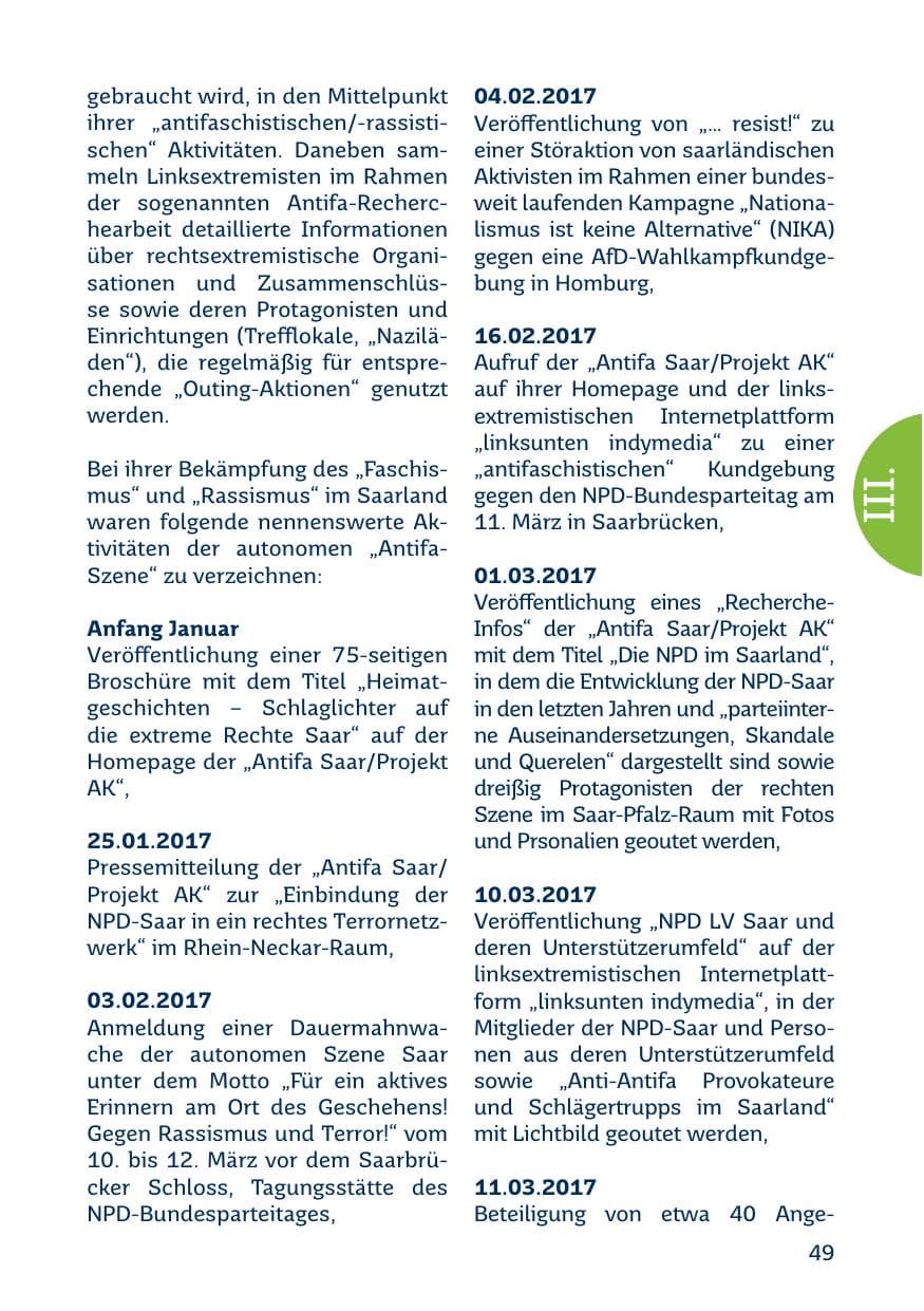 Seite 49 des Verfassungsschutzbericht 2017 Saarland