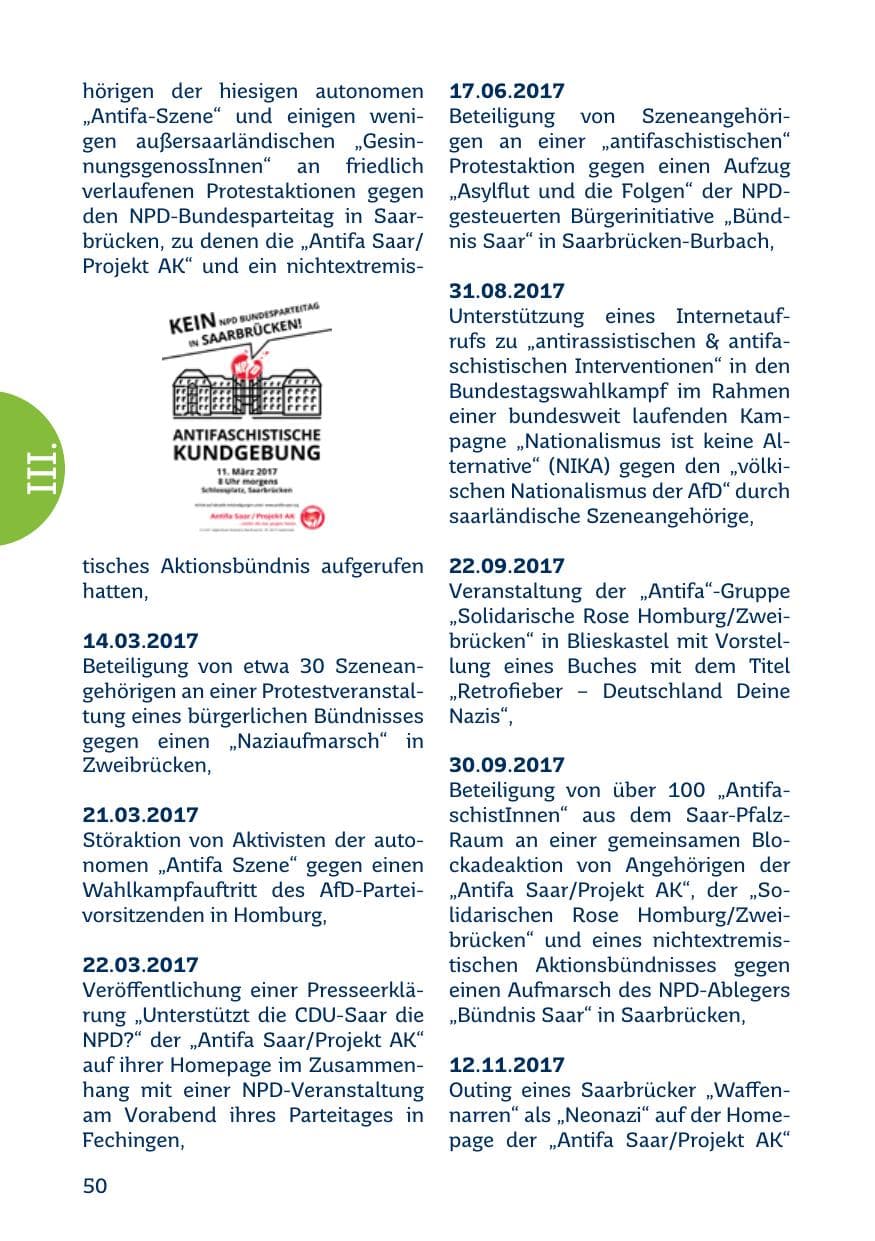 Seite 50 des Verfassungsschutzbericht 2017 Saarland