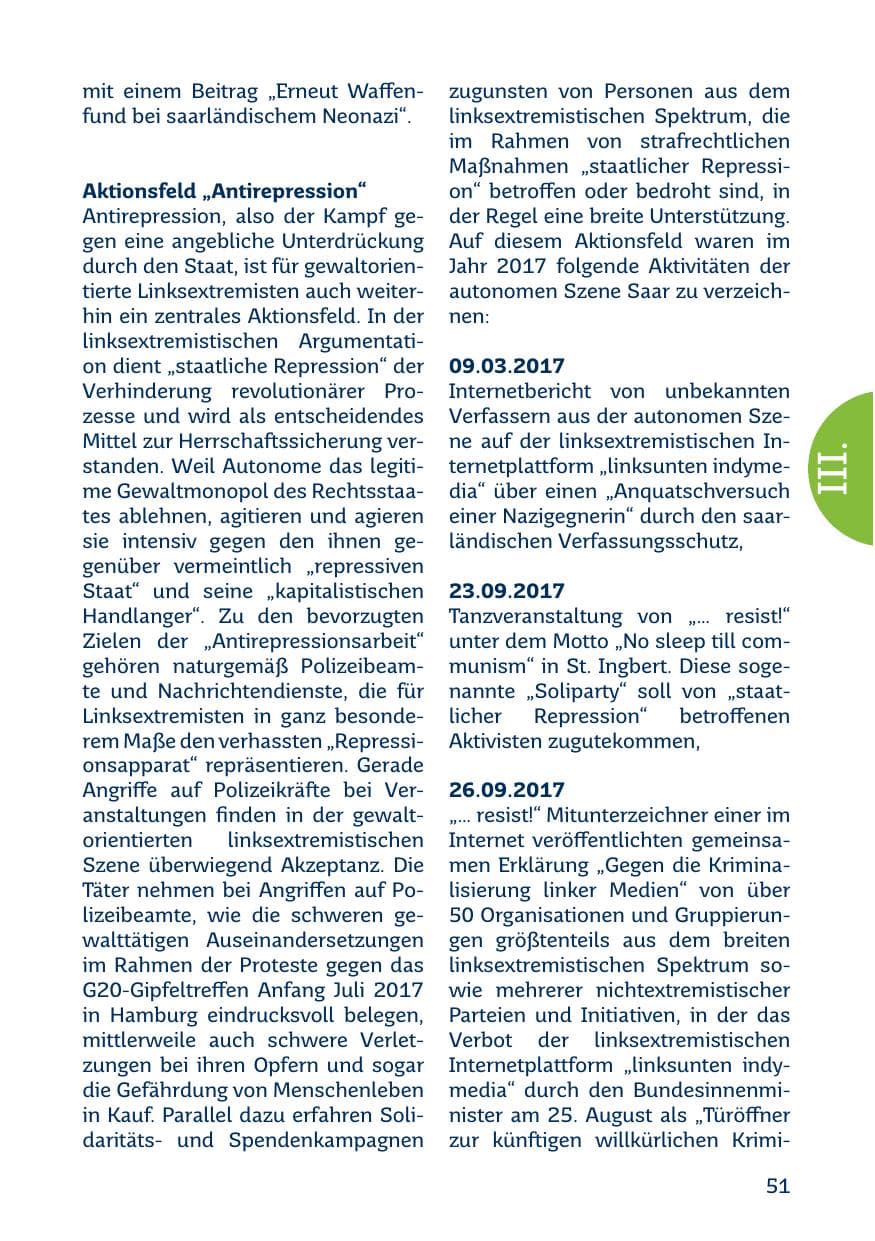 Seite 51 des Verfassungsschutzbericht 2017 Saarland