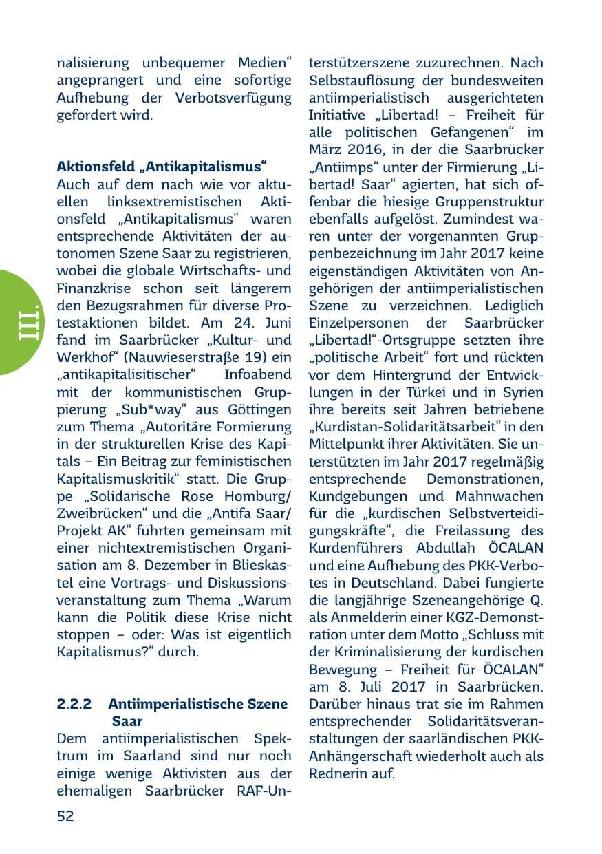 Seite 52 des Verfassungsschutzbericht 2017 Saarland
