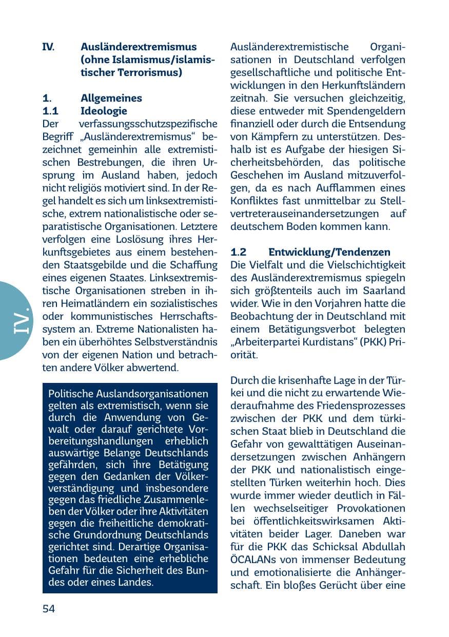 Seite 54 des Verfassungsschutzbericht 2017 Saarland
