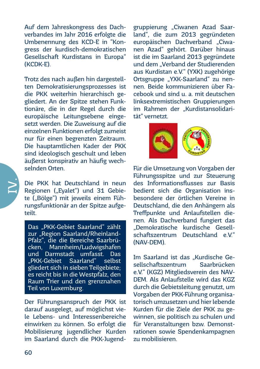 Seite 60 des Verfassungsschutzbericht 2017 Saarland