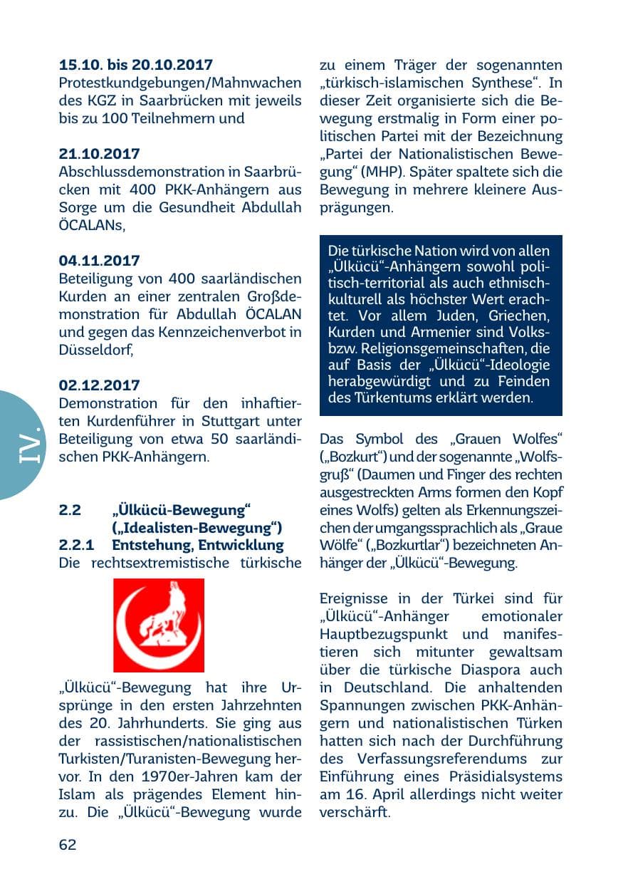 Seite 62 des Verfassungsschutzbericht 2017 Saarland