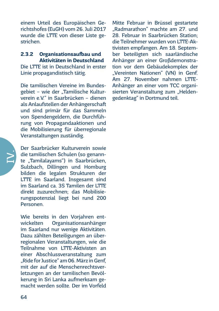 Seite 64 des Verfassungsschutzbericht 2017 Saarland