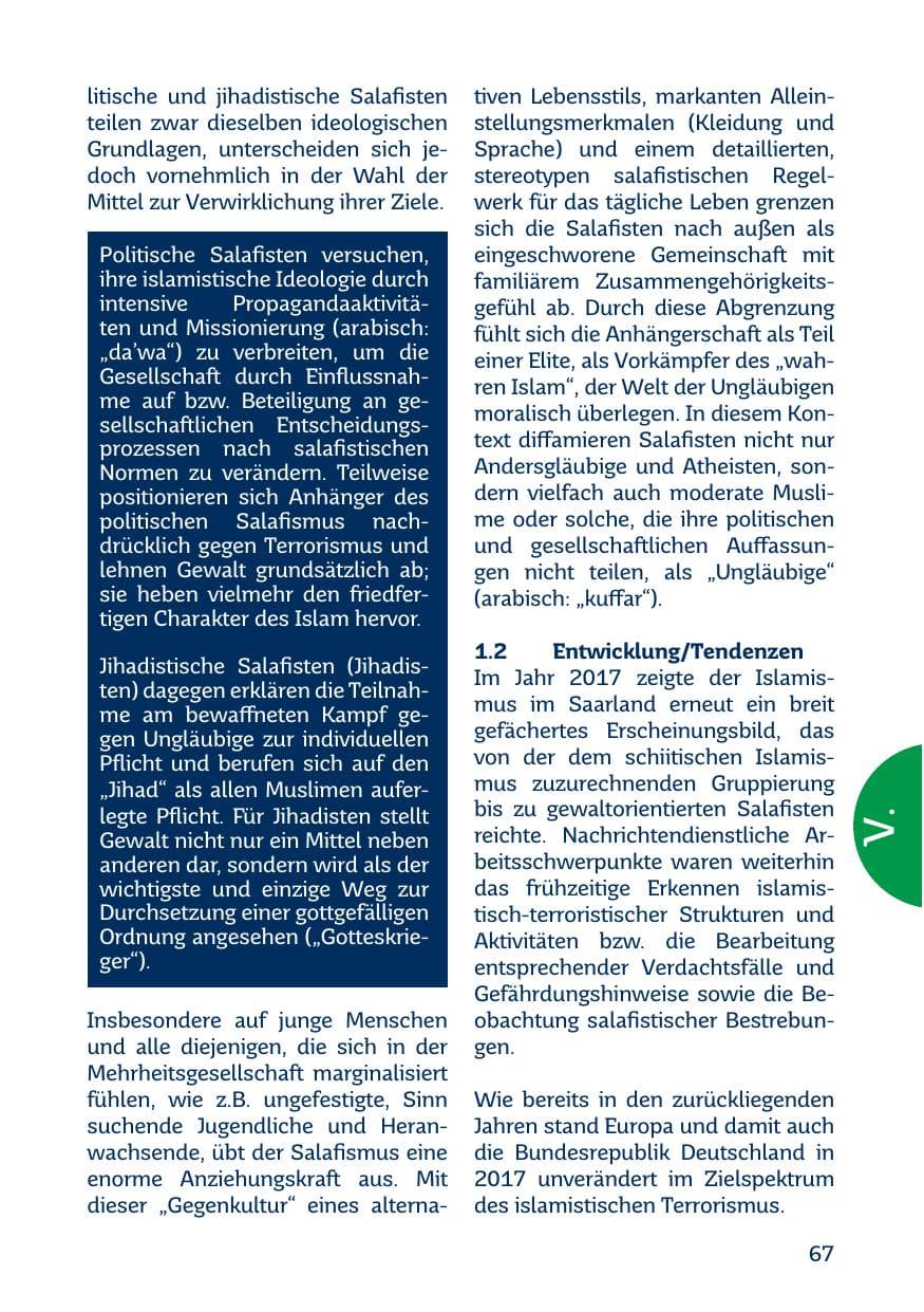Seite 67 des Verfassungsschutzbericht 2017 Saarland
