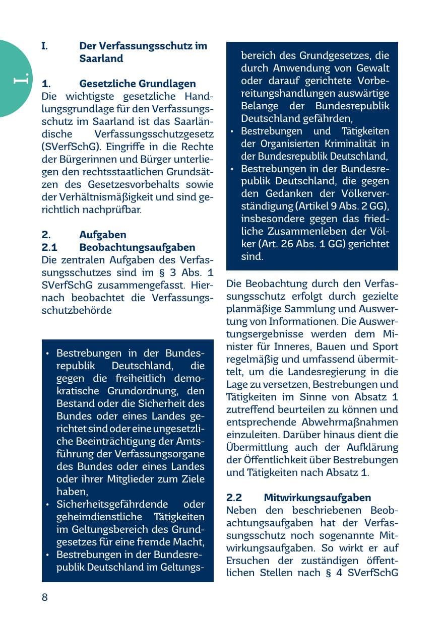 Seite 8 des Verfassungsschutzbericht 2017 Saarland