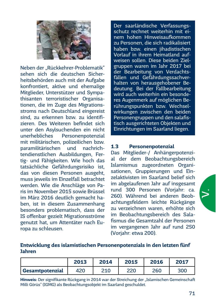 Seite 71 des Verfassungsschutzbericht 2017 Saarland